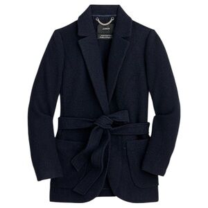 J Crew Wrap Belt Blazer Jacket Coat in Black Italian Blanket Wool with Pockets